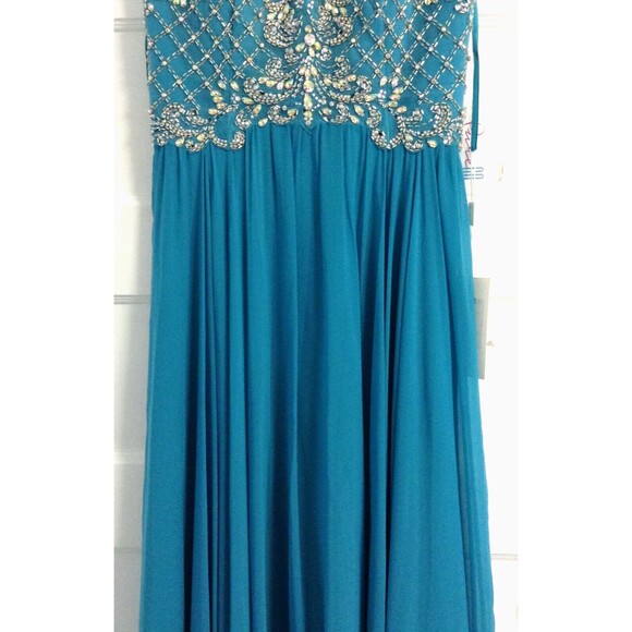 Vtg Ball Gown Dress 8 Turquoise Beaded Sequin Maxi Regency Prom Formal Princess - Picture 6 of 16